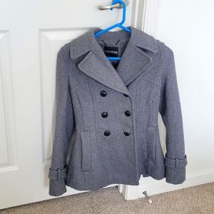 Express Grey Winter Wool button Pea Coat sz XS